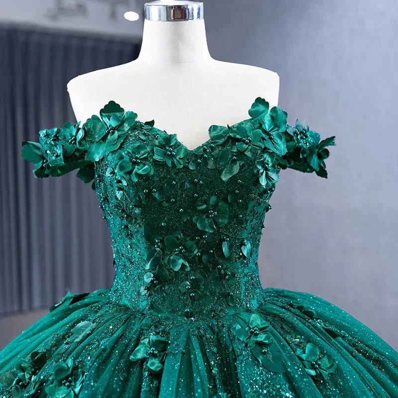 Appliques Dark Green Sweetheart Sleeveless Ball Gown Quinceanera Dress
