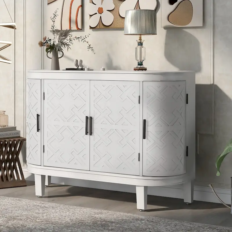 Accent Storage Cabinet Sideboard Wooden Cabinet with Antique Pattern Doors for Hallway, Entryway, Living Room, Bedroom