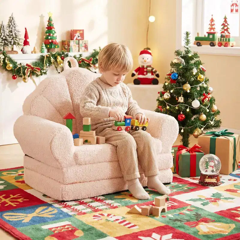 Costway Fold-out Kids Sofa 2-in-1 Convertible Toddler Couch & Lounger with Non-slip Base Beige/Green/Pink