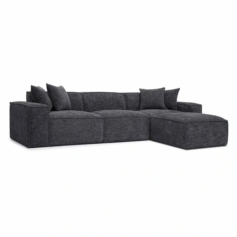 Chenille Basketweave Modular Sectional Sofa - Cream/Charcoal/Taupe - 4-6 Seater