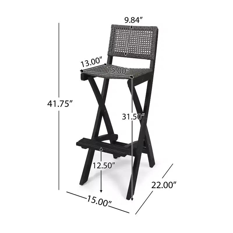 Polaris 4pk Acacia Wood Folding Barstools Dark Gray - Christopher Knight Home: Weather-Resistant Patio Seating