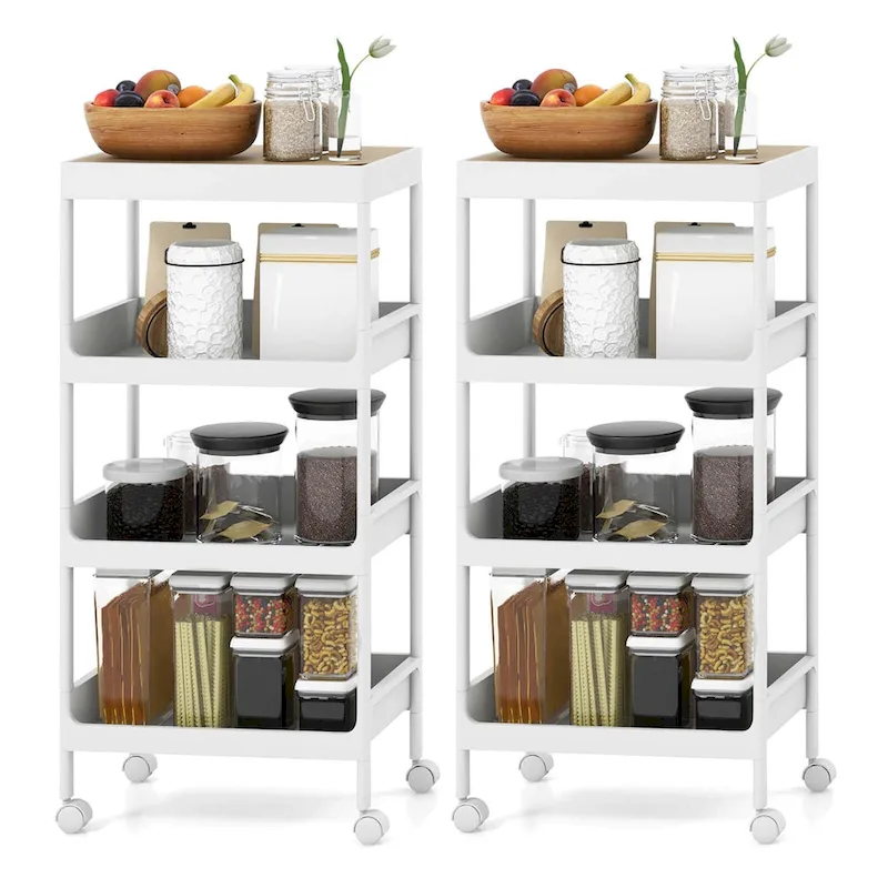 2PCS 4 Tier Utility Rolling Cart Rolling Storage Cart with - 16x 10.5x 33 (L x W x H)