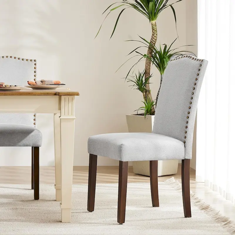 Upholstered Dining Chairs Set of 2, Modern Upholstered Fabric Dining Room Chair with Nailhead Trim and Wood Legs