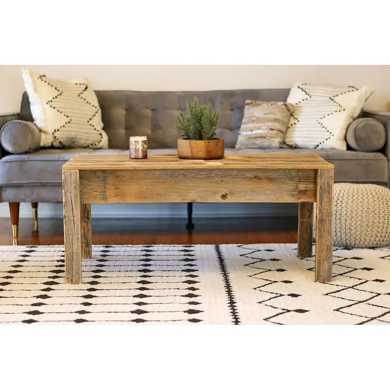 Natural Reclaimed Wood Coffee Table with Open Bottom