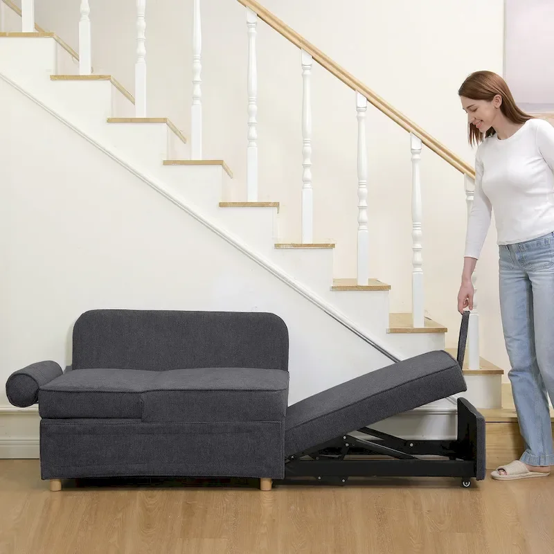 4 in 1 Multi-Function Folding Sofa Folding Bed Single Futon Couch Guest Bed with 2 Throw Pillows