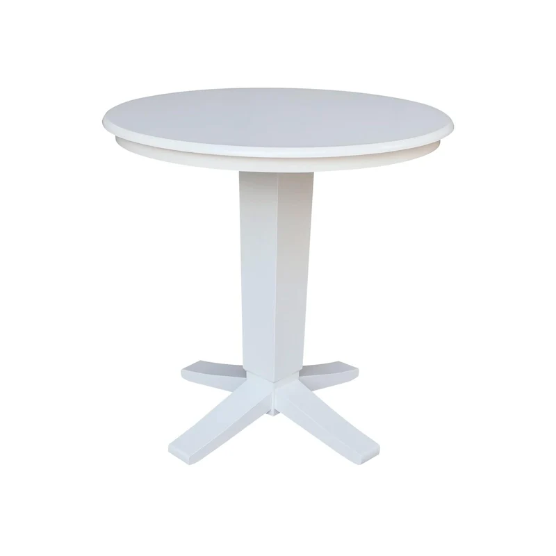 Round Solid Parawood Counter Height Pedestal Dining Table – Black / White / Distressed Oak / Unfinished / Hickory