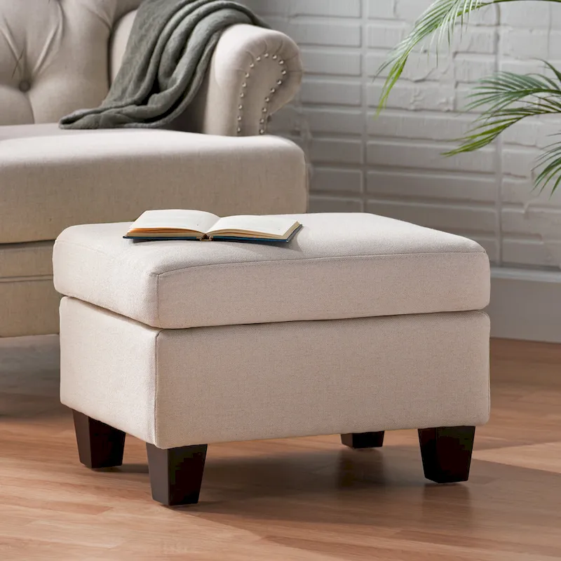 Upholstered Fabric Ottoman with Birch Wood Legs