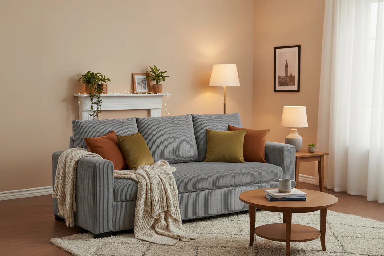 Gray Corduroy 85-Inch Convertible Pull-Out Sofa Bed