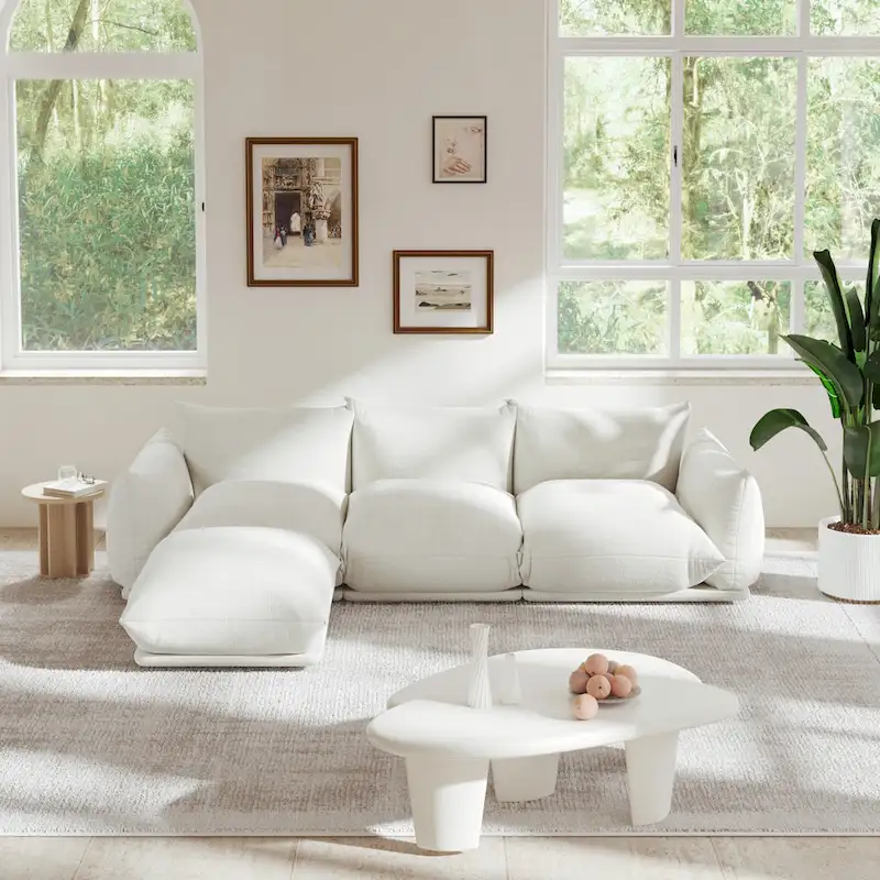 103.9  L-Shaped Sectional Sofa Chenille Fabric 3-Seat Couch with Ottoman