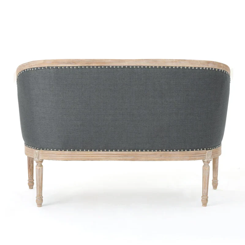 Button-Tufted Upholstered Loveseat with Scrolled Arms and Nailhead Trim
