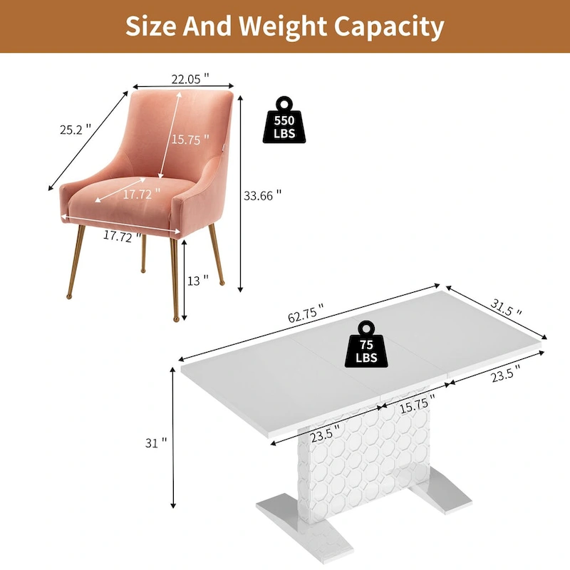 7-Piece Clihome High-gloss Extendable Table Velvet Chair Dining Set