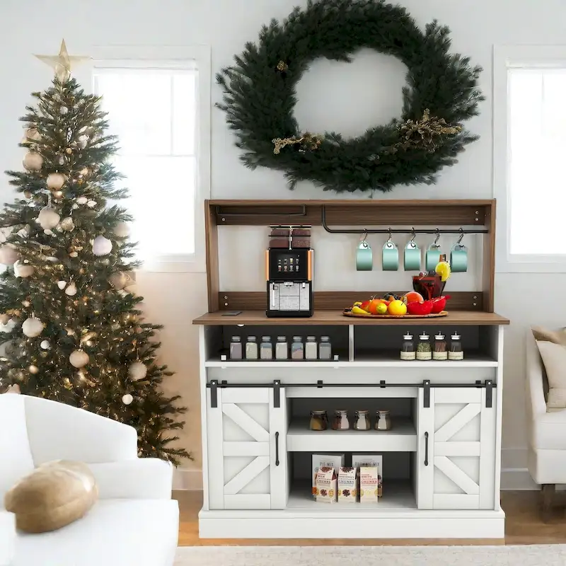 Moasis Farmhouse Coffee Bar Cabinet - 15.1D x 47.2W x 51.5H
