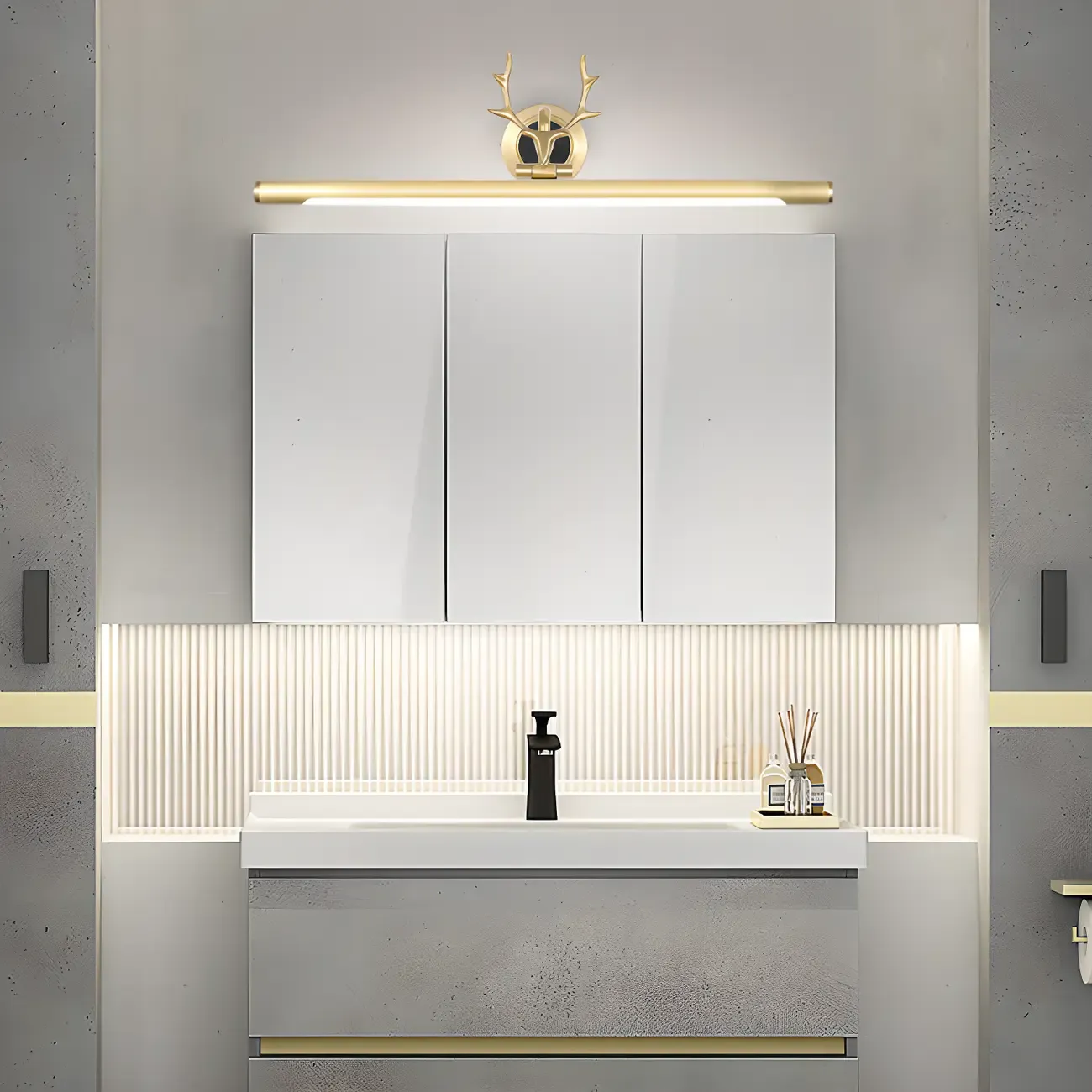 Modern Linear Gold Bathroom Vanity Light with Antler Design