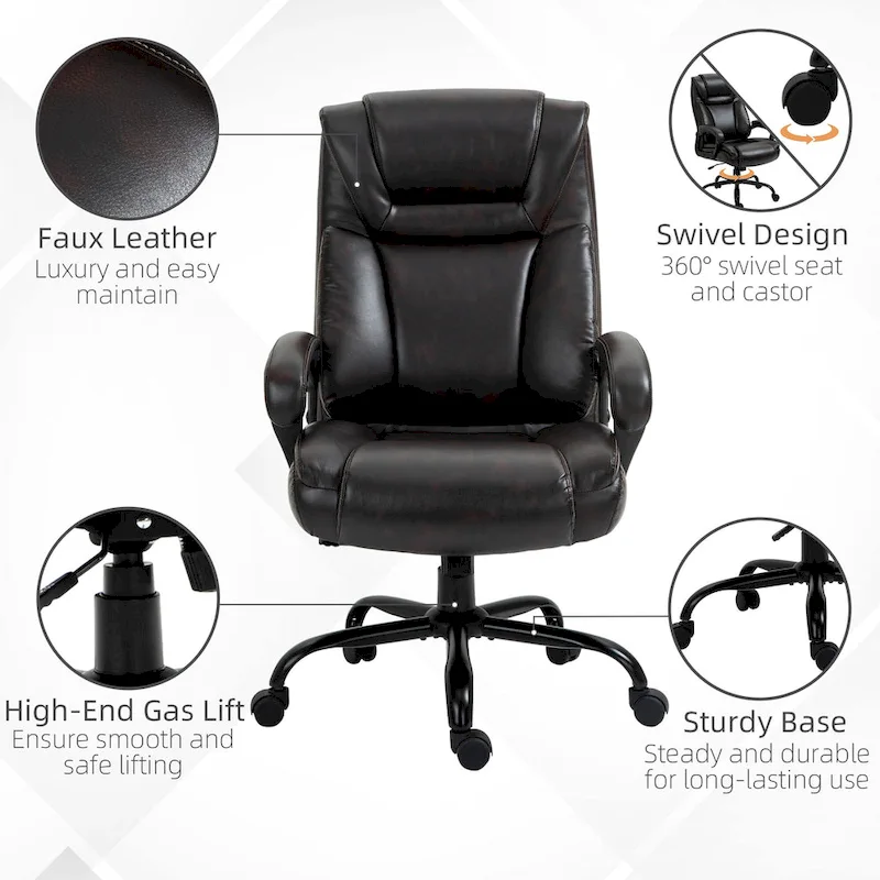 Executive Office Chair with Wide Seat, Computer Desk Chair with High Back, Adjustable Height and Swivel Wheels