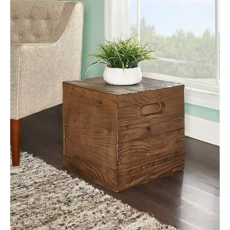 Hagen Rustic Square Wood Crate Side Table