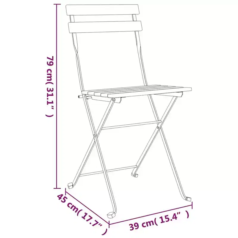 vidaXL 3 Piece Folding Bistro Set Solid Wood Teak and Steel