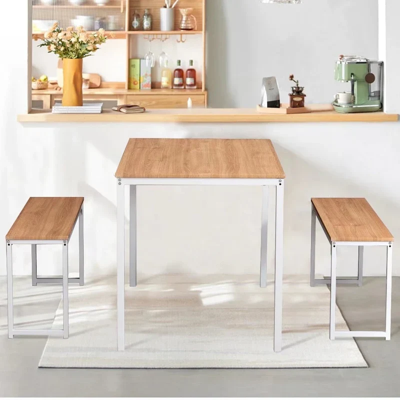 3 Piece Kitchen Table Set with Two Benches Dining Room Table Set 4