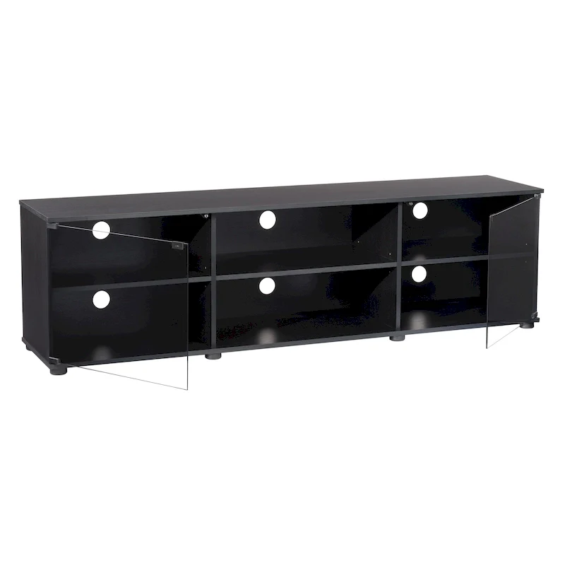 Black TV Stand with Tempered Glass Doors, For TVs up to 85