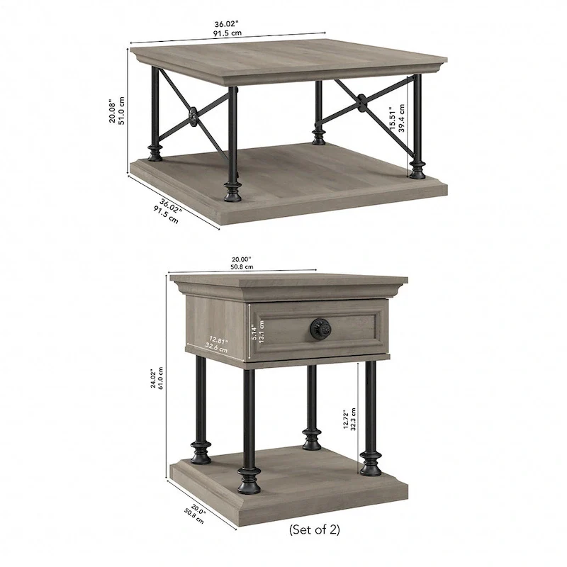 Black Square Coffee Table with 2 End Tables