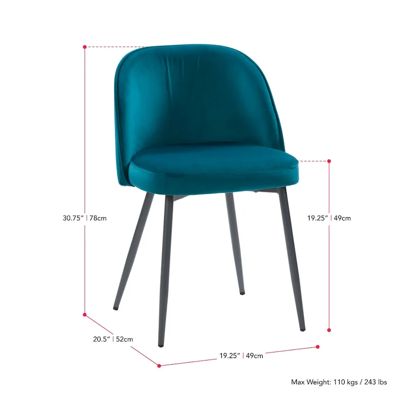 Blue / Teal / Beige Velvet Upholstered Dining Chair – Single Seat