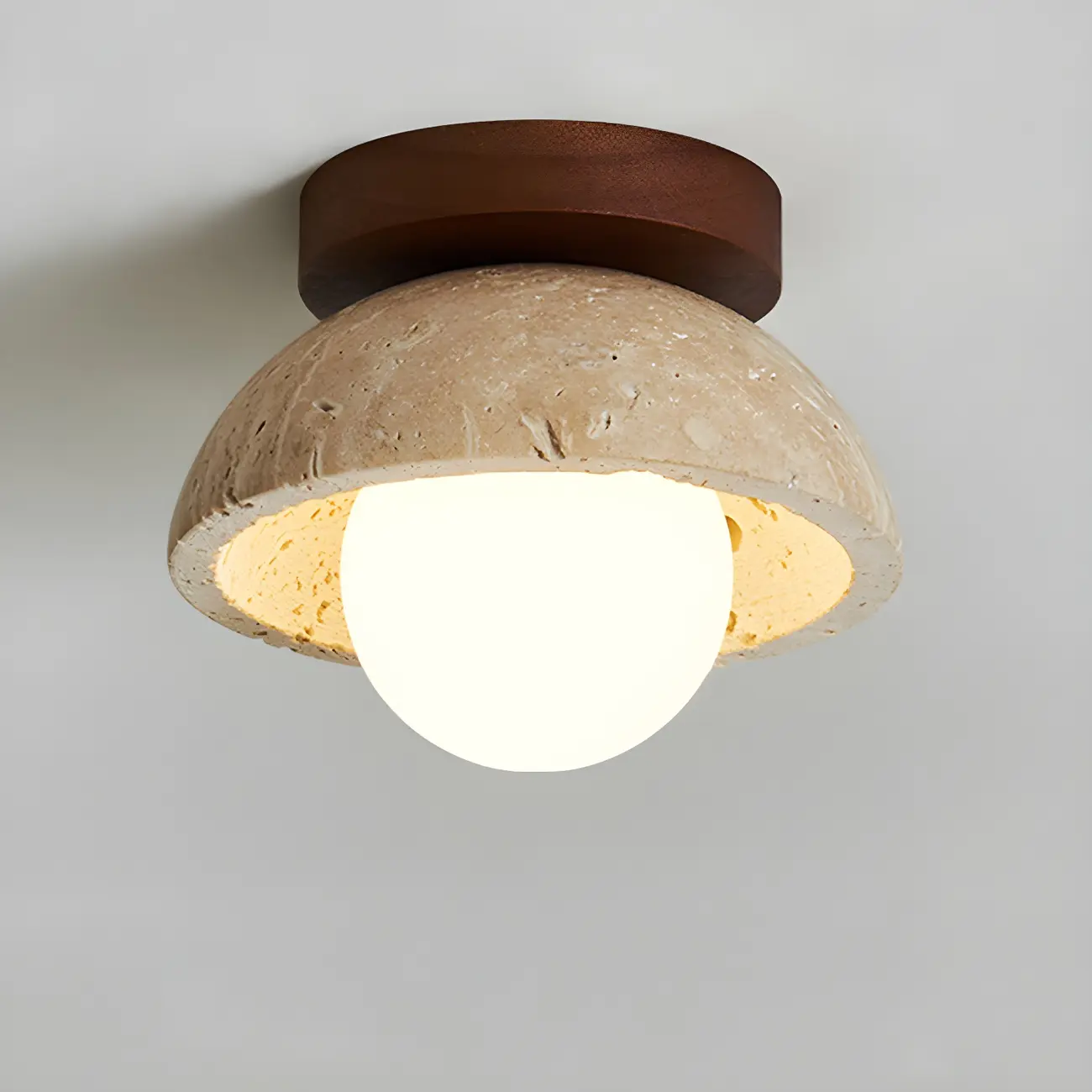 Beige Stone Dome Globe Glass Bulb Flush Ceiling Light