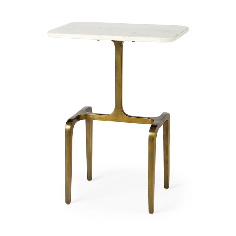 White Marble Top Rectangular Accent Table with Gold Metal Base - 17.3L x 11.3W x 22.8H
