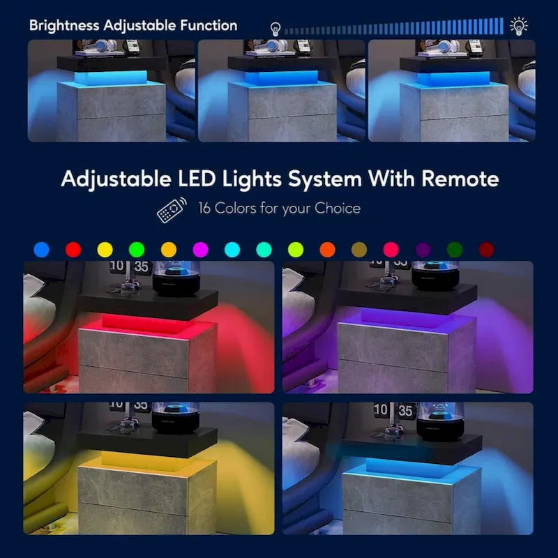 LED Nightstand with 2 Drawers