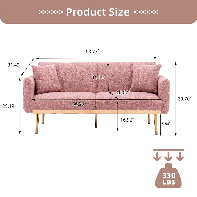 Teddy Fabric Upholstered Tufted Loveseats Sleeper Sofa With Rose Golden Legs