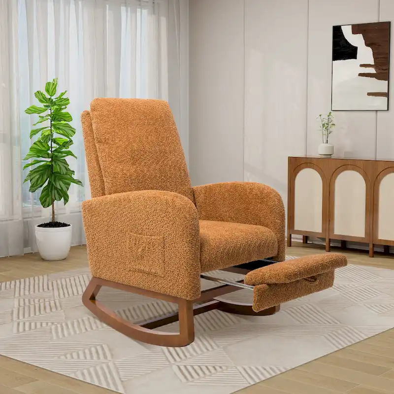 Ivory / Light Gray / Charcoal / Green / Caramel / Navy Blue Boucle High-Back Rocking Glider Chair, 1-Seat