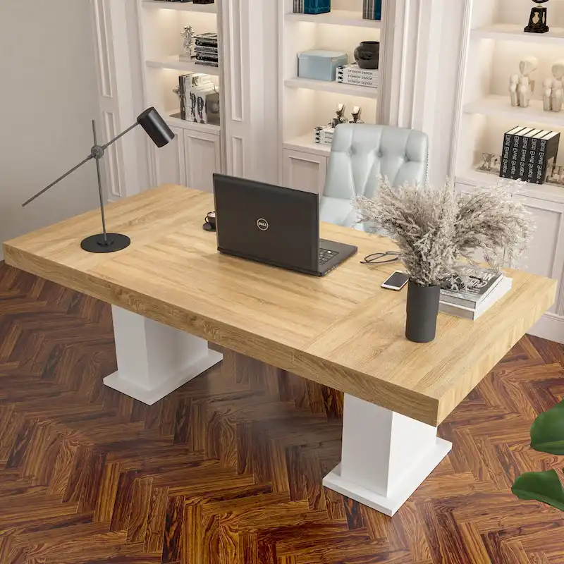 Wood Grain Tabletop with White Base, Multi-Use, Seats 4–6
