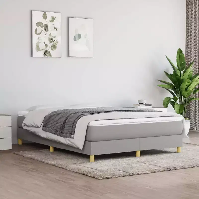 Bed Frame Light Grey 100% polyester fabric, plywood, engineered wood