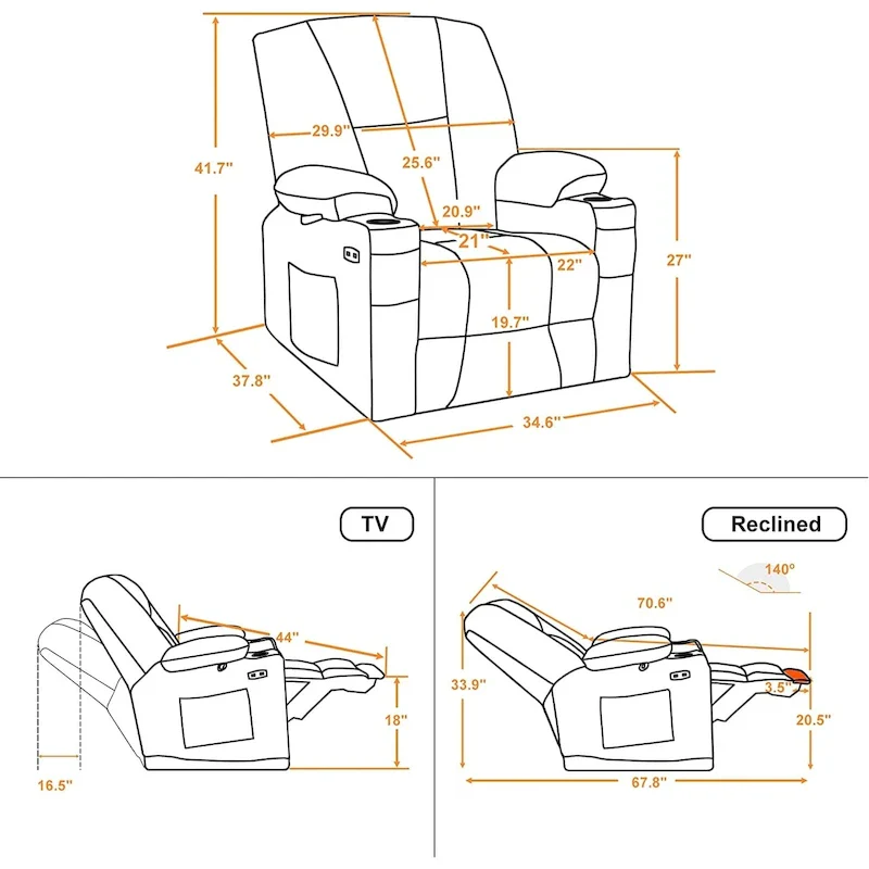 MCombo Electric PowerRecliner Chair with Massage & Heat, Plush Fabric 8015