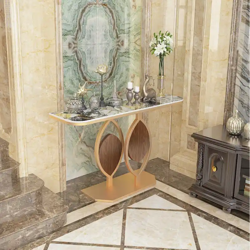 48  Modern Console Marble Table with Gold Base Entryway Living Room - 48 x12 x31