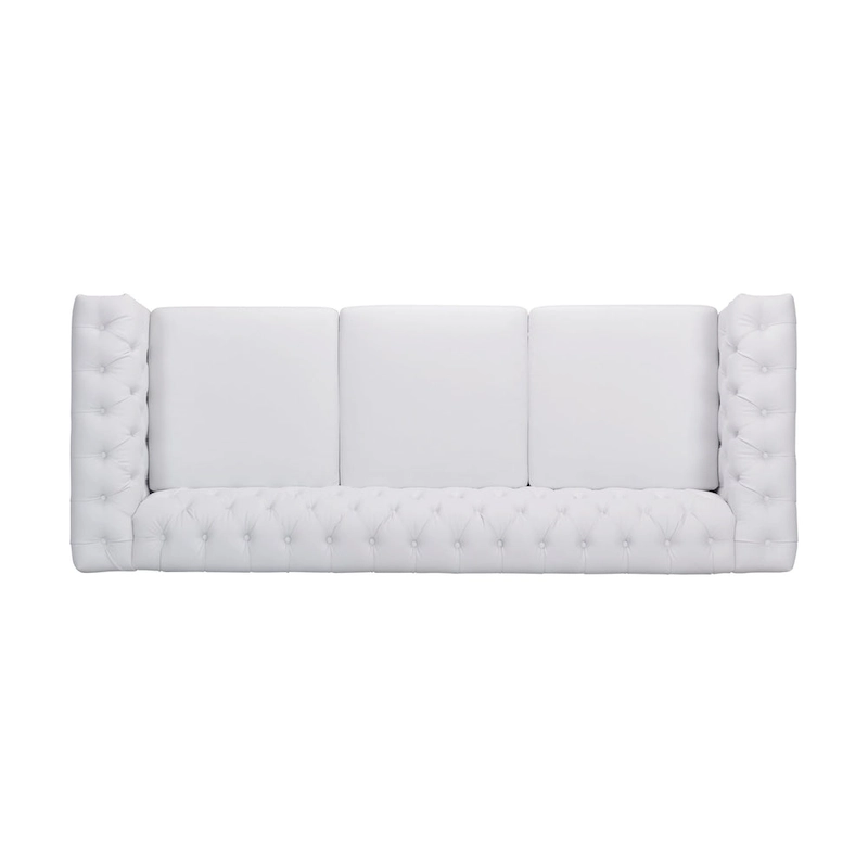 White 83 Chesterfield Button Tufted 3-Seater Sofa with Nailheads and Legs