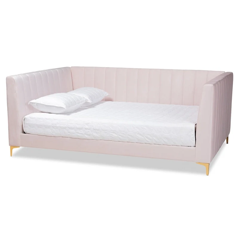 Oksana Light Pink Velvet and Gold Finished Daybed