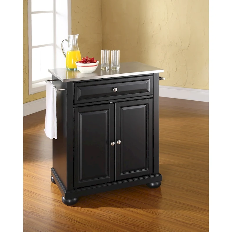 Crosley Alexandria Black Stainless Steel Top Portable Kitchen Island - 18d x 31w x 35.5h