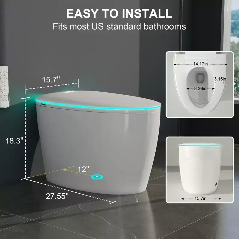 Dyonery Smart Bidet Toilet with Auto Open/Close Lid & Seat, Foot Sensor Flush, Tankless One Piece Elongated, Heated Seat,