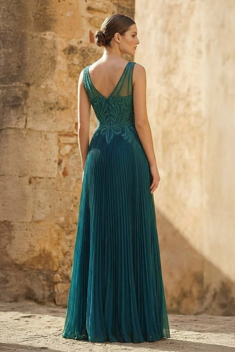 Dark Green A-line V-neck Chiffon Prom Dress