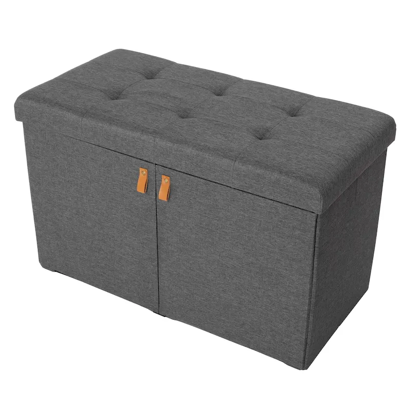 Seville Classics Cushioned Ottoman Shoe Storage Bench, Modern Gray
