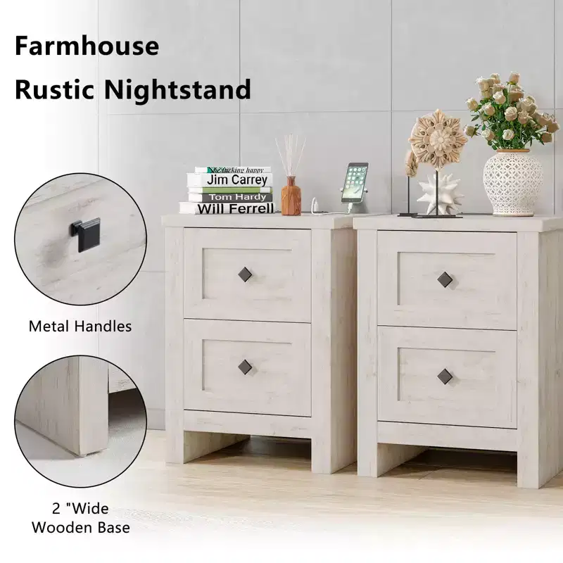 AMERLIFE Nightstand Set of 2 with Charging Station
