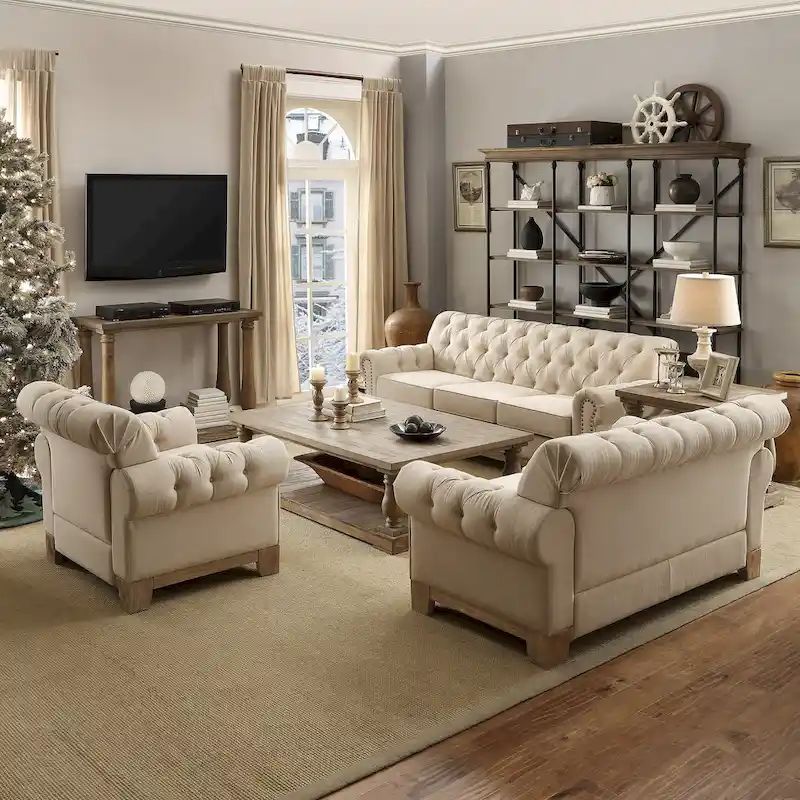 Tufted Scroll Arm Nailhead Chesterfield Accent Chair - Artisan Style