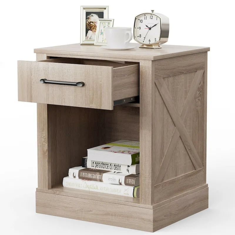 Rustic Wooden Nightstand with Drawer and Shelf