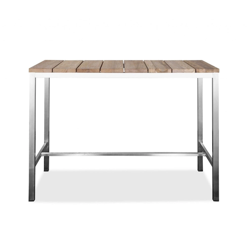 HomeRoots 55 Wood Brown and Silver Solid Wood and Stainless Steel Dining Table