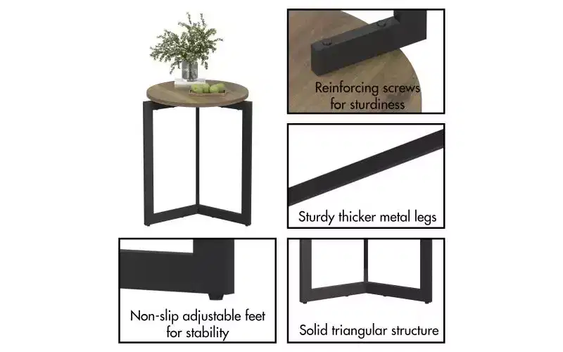 GDFStudio Barret 19.68''H Wood Round End Table with Sturdy Metal Frame