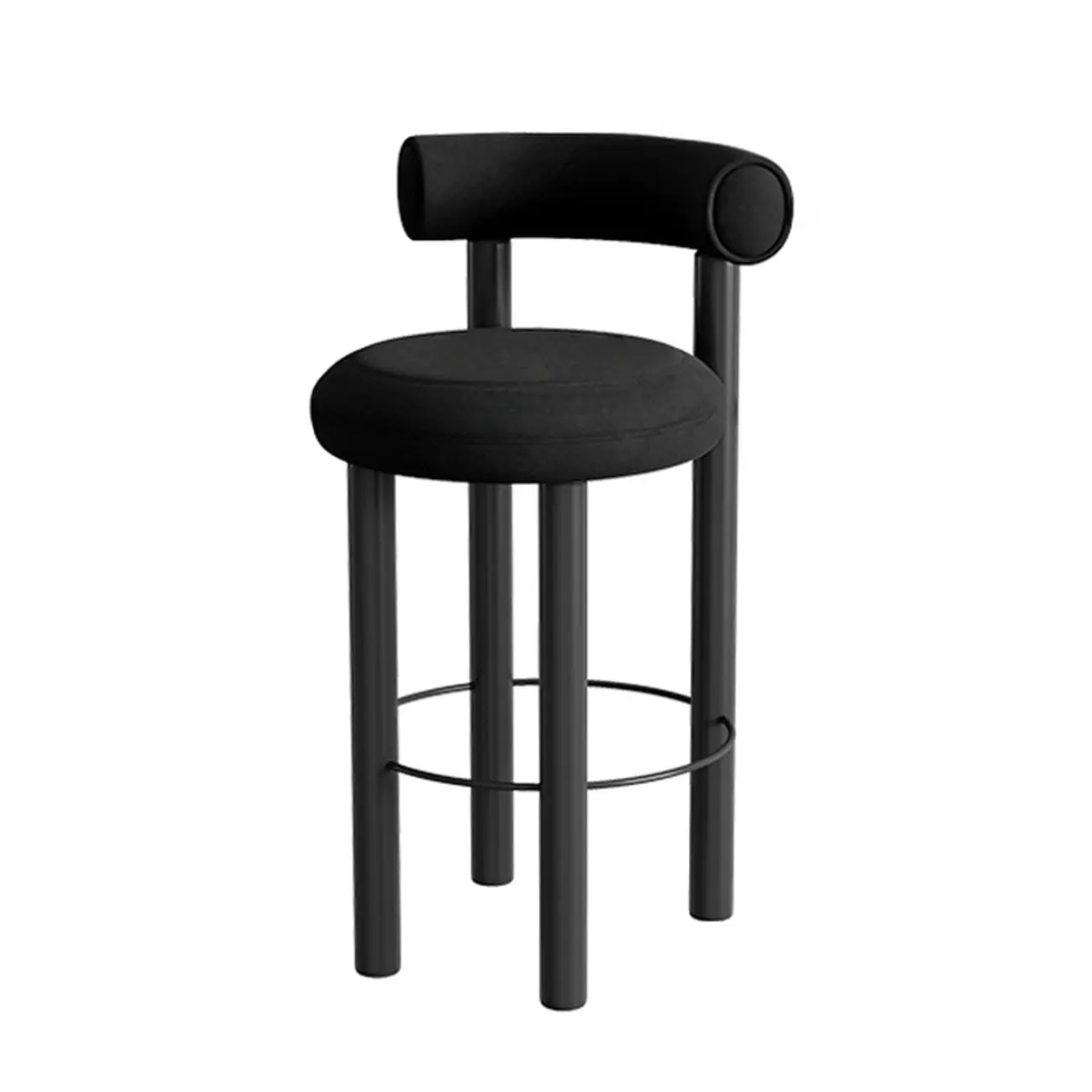 Modern Black Round Upholstered Bar Stool