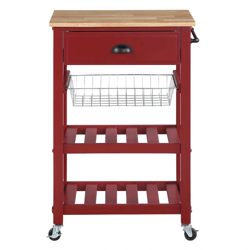 Kitchen Cart with Wood Top - Natural Wood, Rolling Design, Single User