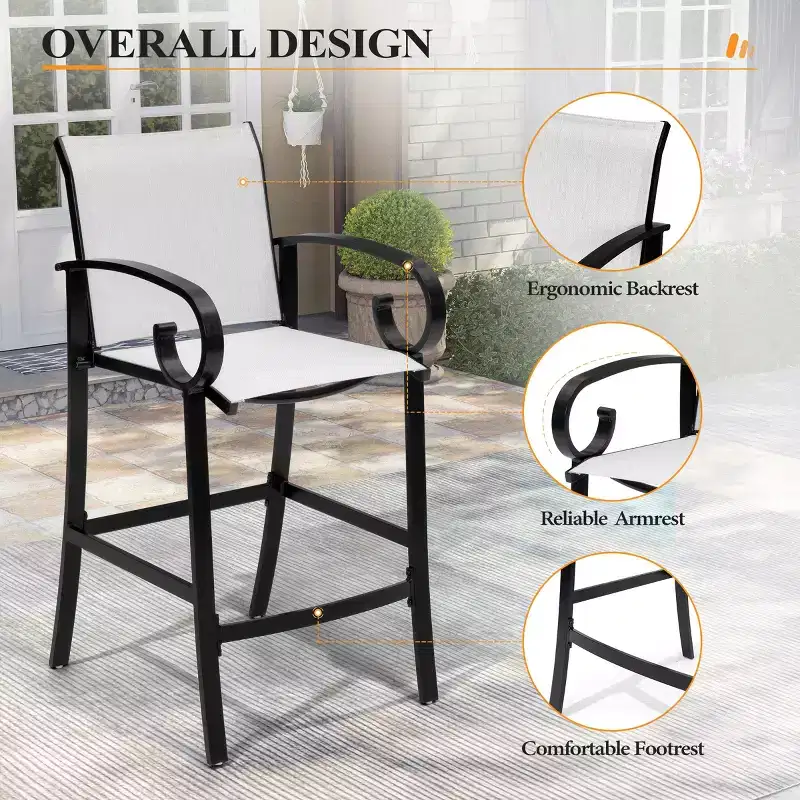 Crestlive Products 27.8'' Counter Height Set of 2 Swivel Bar Stools Aluminum Frame with Sunbrella Fabric