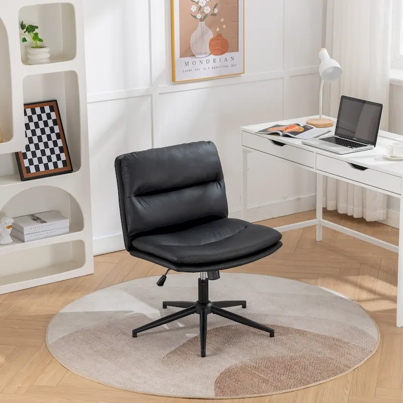 Roundhill Bizerte Adjustable Swivel Criss Cross Chair, Wide Seat Office Chair Vanity Chair