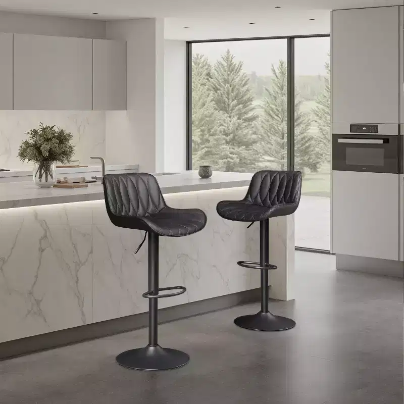 Art Leon Set of 2 Mid-century Modern Faux Leather Swivel and Height Adjustable Barstool