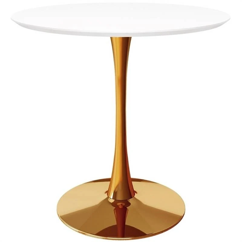 Modern Classic 36-inch Round Pedestal Dining Table with White Top and Gold Base - 29 H x 36 W x 36 D